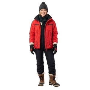 EDELWEISS Red Winter Jacket Snowboard Ski Floral Trim Size Medium VINTAGE